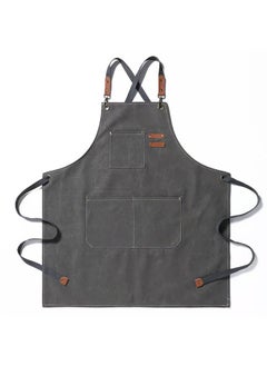 اشتري Chef Apron,Cross Back Apron for Women and Men,Cotton Canvas Apron with Adjustable Straps and Large Pockets,Kitchen Cooking Baking Hairstylist Woodworking Welding Carpenter Work Bib Apron  Grey في السعودية