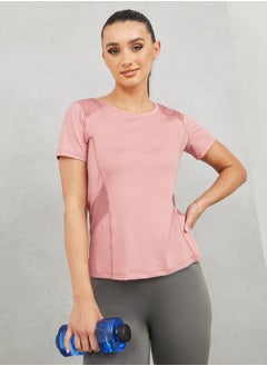 Buy Mesh Panel Stitch Detail Reflective Slogan Back Print Top in Saudi Arabia