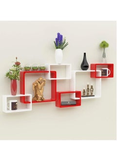 اشتري Wooden Twist Intersecting Wall Shelves Red White Set of 6 في الامارات