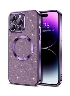 Buy iPhone 14 Pro Max Case Glitter, Clear Magnetic Phone Cases with Camera Lens Protector [Compatible with MagSafe] Bling Sparkle Plating Soft TPU Slim Shockproof Protective Cover Women in UAE