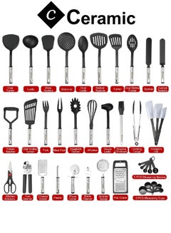 Buy Cooking Utensils Set 40 Pcs Non stick Stainless Steel Handle Kitchen Sets for home And Gifts in UAE