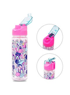 Buy Tritan Water Bottle with 2in1 drinking Flip Lid and Sipper Unicorn-Pink 650ml in UAE