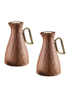 Buy Thermos Set of 2 Pieces for Tea and Coffee from Petros Wooden/Golden Color 1Liter in Saudi Arabia