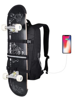 اشتري Skateboard Backpack, Laptop Backpack Rucksack with USB Charging Port, Anti-Theft Lock, Water Resistant, Fits up to 15.6-17 Inch Laptop, for College School Business Travel Men Boy-Black في الامارات