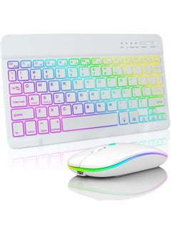 Buy Ultra-slim Bluetooth Keyboard and Mouse Combo for iPad Rechargeable Wireless Keyboard & Mouse with 7-Color Backlit Compatible with iPad 9th/8th Gen iPad Pro/Air/Mini iPhone14/13/12 Pro in UAE