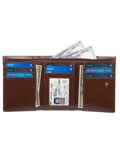 Buy Trifold  Wallet for Men 100%  Leather RFID Protection with ID Window Brown in UAE