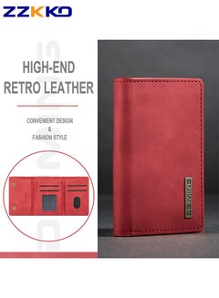 Buy Creative Ladies Retro Wallet Red Tri-Fold PU Business Card Bag Multifunctional Wear-Resistant Magnetic Portable Coin Purse Large Capacity High Quality Classic Clutch Bag in Saudi Arabia