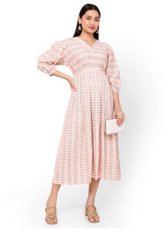 Buy SOFT VISCOSE PEACH COLOUR SMALL PRINTED WITH SEPRATE BELT TIEING SHORT ARABIC KAFTAN JALABIYA DRESS in Saudi Arabia