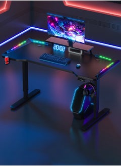 Buy Ergonomic Gaming Table,Height Adjustable,Electric Lift 60*120(70-117)cm,Carbon Fibre,Waterproof,Suitable for Gaming and Office Need,With RGB Light,Cup Holder and Earphone Hook, Memory Height Presets in Saudi Arabia