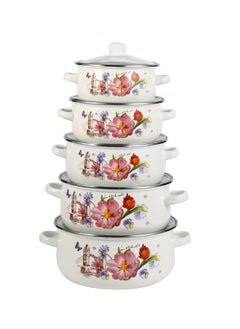 Buy 5-Piece Set of Marble Enamel Thickened Straight Soup Pot with Double Ears 16/18/20/22/24CM in UAE