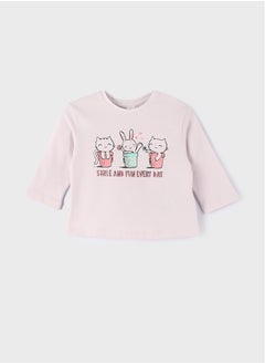 Buy Crew Neck Long Sleeve Printed Baby Girl T-shirt in Egypt