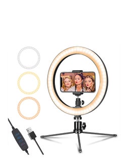 Buy LED Ring Light 10 Inch with Tripod and Phone Holder for Live Streaming and YouTube Videos Dimmable Desktop Makeup Ring Light in UAE