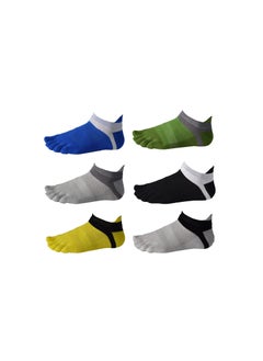 Buy Men's Cotton Low Cut Toe Socks, Toe Separator Socks Mesh Wicking Crew Socks for Running, Hiking, Cycling with 6 Colors(Black, Blue, Gray, Yellow, White, Green) in Saudi Arabia