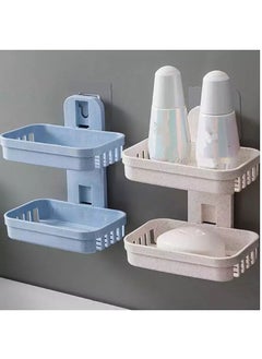 Buy Double Layer Wall Mounted Soap Dish White/Blue in Saudi Arabia