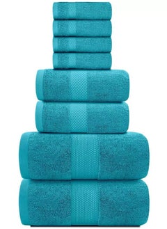 Buy COMFY 8 PIECE HOTEL QUALITY 600 GSM COMBED COTTON TOWELS SET AQUA BLUE in UAE