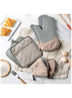 Buy A set of 3 Pairs high-quality cotton and silicone oven gloves, heat resistant. in UAE