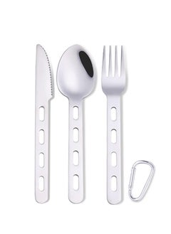 Buy Camping Cutlery Set, 4 Pcs Stainless Steel Camping Fork Spoon Cutter Set with Carabiner, Reusable Utensils, Travel Flatware Set for Hiking, Picnic, Outdoor Backpacking, Silverware in UAE