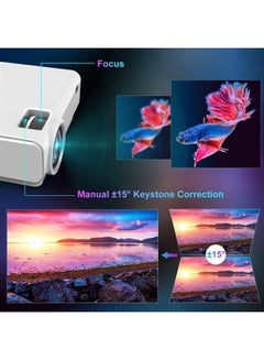 Buy WiFi Bluetooth Projector 9500Lumen Support 1080P Home Video Projector Mini Portable Movie Projector, 200" Display & Zoom 50%, Built-in HiFi Speaker for TV Stick/Phone/Laptop/PS4/PC/USB/VGA/HDMI in UAE