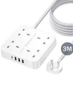 Buy LENCENT Extension Lead with USB C Port, 4 Way Outlets Power Strip with 4 USB Ports (3.4A, 1 Type C and 3 USB-A Ports) Multi Plug Charging Station with 3M Braided Extension cord for Home Office 3250W in UAE