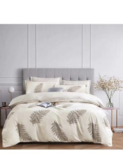 Buy 6 Piece Cream Color Leaf Printed King Size Soft Material Duvet bedding Set For Every Day Use includes 1 Comforter Cover, 1 Fitted Bedsheet, 4 Pillowcases in UAE