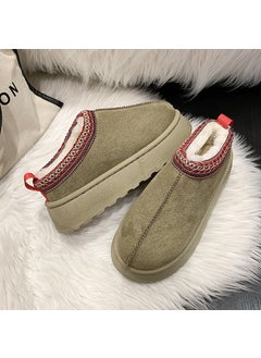 Buy Foreign trade snow boots for women 2023 Winter new fleece-lined warm thick-soled heel-free closed toe plush half slippers cotton-padded shoesAntelope Antelope in UAE