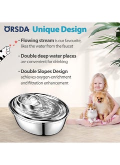 Buy ORSDA Cat Water Fountain Stainless Steel, Pet for Cats Inside 2L, Automatic Dispenser, Dog Fountain, Metal Drinking Steel in UAE