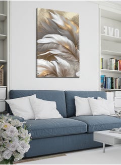 Buy Canvas Wall Art Stretched Over Wooden Frame with Golden Feathers Painting in Saudi Arabia