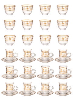 Buy 36-Piece Tea & Coffee Glass Set Clear/Gold, Serve for 12 in Saudi Arabia