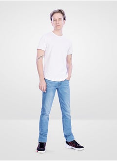 Buy Web Denim Light Blue Regular Fit Mid Waist Straight Jeans Fashionable Relaxed Fit Denim Pant For Men in UAE