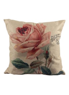 Buy Old Printed Cushion Cover Canvas Beige/Pink/Green in Saudi Arabia