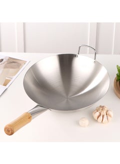 Buy Stainless Steel Non-Magnetic Wok with Wooden Handle Wooden handle in UAE