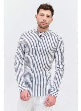 Buy Men Slim Fit Long Sleeves Stripe Casual Shirt, White/Black in UAE