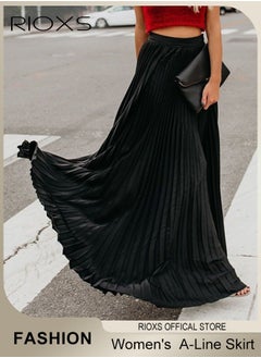 Buy Women's Casual High Waist A-Line Skirt Pleated Swing Maxi Skirt For Beach in UAE