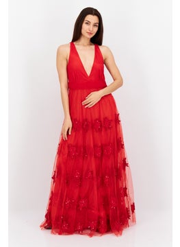 Buy Women Tall Bridesmaid Sleeveless Causal Dress, Red in UAE