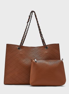 Buy Quilted Chain Handle Tote Handbag in UAE