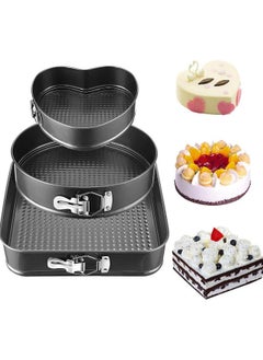 اشتري 3 Cake Pan Sets,Non-stick Bakeware Cheesecake Pan， with Removable Bottom Leakproof Round Cake Pan, for Baker & Baking Enthusiast,Heart-shaped & Round &Square pan,Black في السعودية