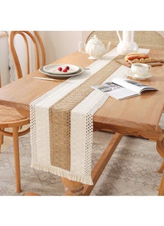 Buy Tablecloth - Table Runner with Tassels Cotton Hessian, Splicing Cotton Linen Table Runners, Soft Table Runner for Festive Wedding Table Decoration Beige and Brown 12*70.9inch in UAE