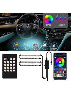 Buy Interior Lights for Car, App Control Car Atmosphere Light 4 Light Bars RGB Illusion Music Rhythm Light LED Car Ambient Light in Saudi Arabia