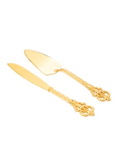 Buy A set for cutting cakes and sweets consisting of a shovel and a golden knife in Saudi Arabia