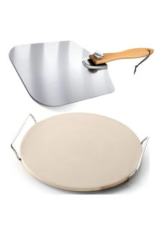 Buy 2Pcs Pack Pizza Stone with Pizza Peel 33CM Round Durable for Oven and Grill in UAE