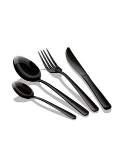 Buy Stainless Steel 16 Pieces Mirror Cutlery Set, Black in UAE