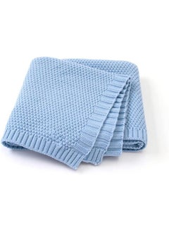 اشتري Baby Blanket Knitted, 100% Cotton Knitted Cellular Toddler Blankets, Baby Nursery and Stroller Blanket for Newborn Boys and Girls (80x100cm, Blue) في السعودية
