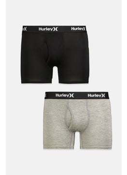 Buy Kid Boys 2 Pcs Brand Logo Print Boxer, Black and Grey Heather in UAE