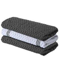 Buy Infinitee Xclusives Premium Kitchen Towels – Pack of 3, 100% Cotton 38cm x 64cm Absorbent Dish Towels - 425 GSM Tea Towel, Terry Kitchen Dishcloth Towels- Grey Dish Cloth for Household Cleaning in UAE