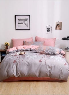 Buy King Size 6 Pieces set, Reversible Leaves Design Gray Blush Bedding Set Without Filler in UAE