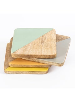 Buy 4-Piece Wood & Resin Coaster Set, Multicolour - 10x10 cm in UAE