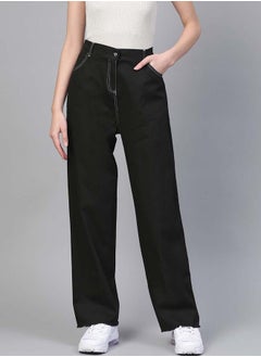 Buy Solid White Contrast Stitch Detail Wide Fit Jeans in Saudi Arabia