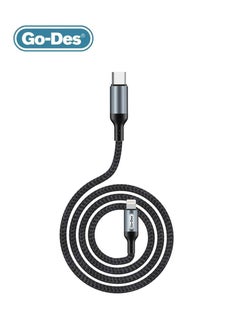 Buy Go-Des Nylon Braided Lightning to Type-C Data Transmitting Cable GD-UC585 - Black in Saudi Arabia