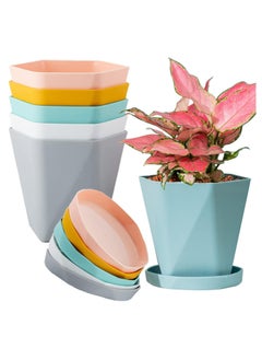 Buy 6 Pack Plant Pots, Indoor Plastic Flower Pots Outdoor 5 inch with Drainage Holes and Saucers for Garden pots in Saudi Arabia