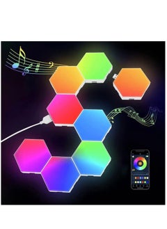 اشتري LED RGB Gaming Light Decorative Ambient Light Smart Modular Panel Hexagonal Tile Push Slide Extension Shape Wall Light في الامارات